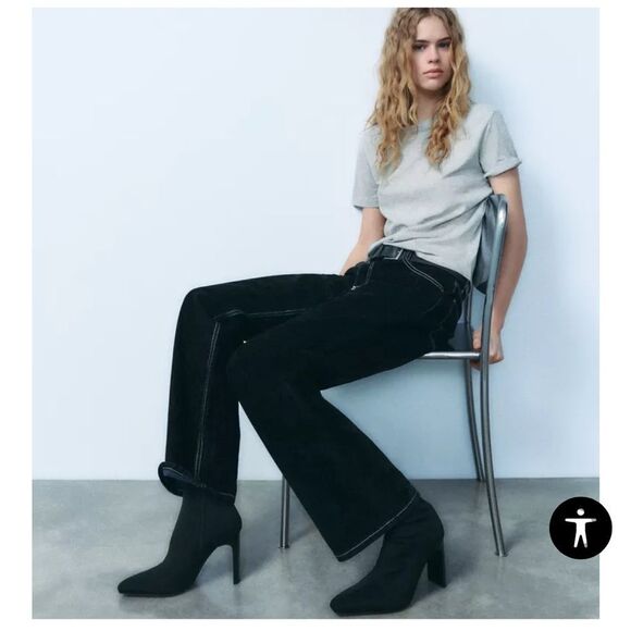 Zara Black Pointed‎ Toe Sock Style Ankle Boots Size 41 US 10.5 - Picture 3 of 12